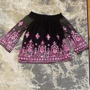 INC off the shoulder printed net blouse